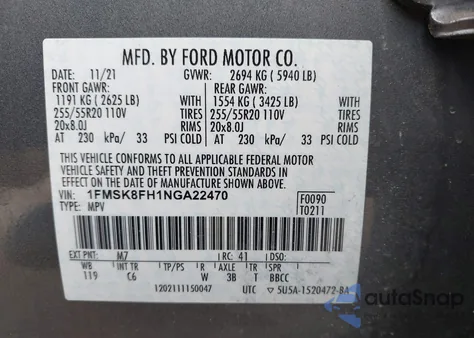 2022 Ford Explorer Limited z USA, uszkodzony, nr VIN 1FMSK8FH1NGA22470